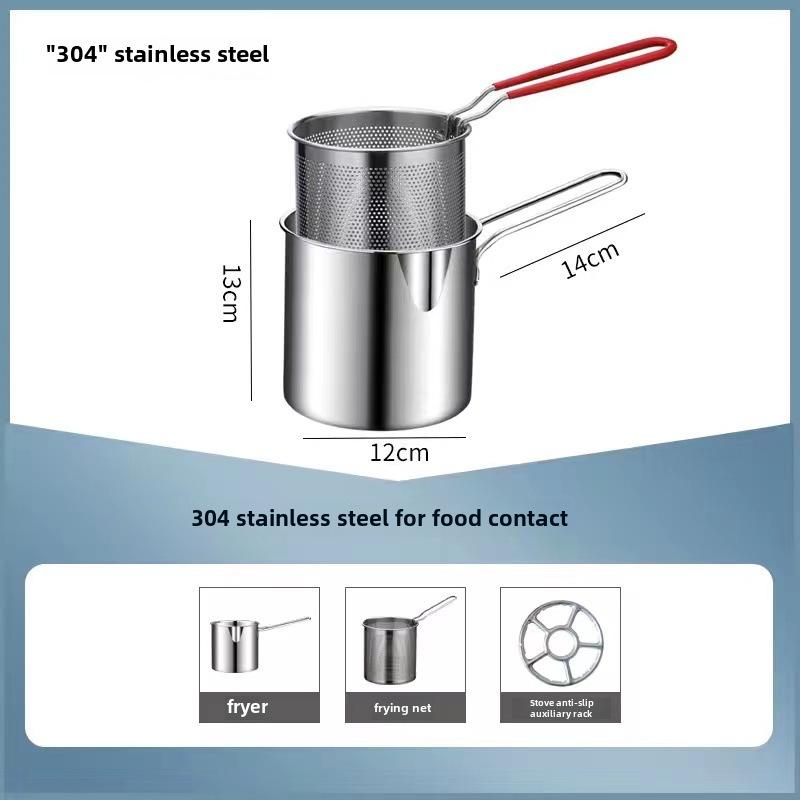 304 Stainless Steel Mini Frying Pan with Filter for Induction Cookers - Fuel-Saving, Multifunctional Household Use