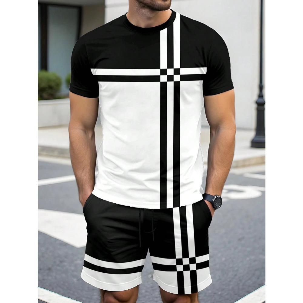 Men's Summer Comfortable Fashionable Colorful Pattern 3D Printed 2-piece Set Leisure Sports Style Loose Oversized Breathable Sports Wear