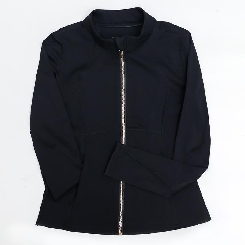 Gold Zipper Fleece Stand Collar Slim Fit Jacket - Quick-Dry, Double-Sided Brushed for Yoga & Autumn/Winter Wear Large