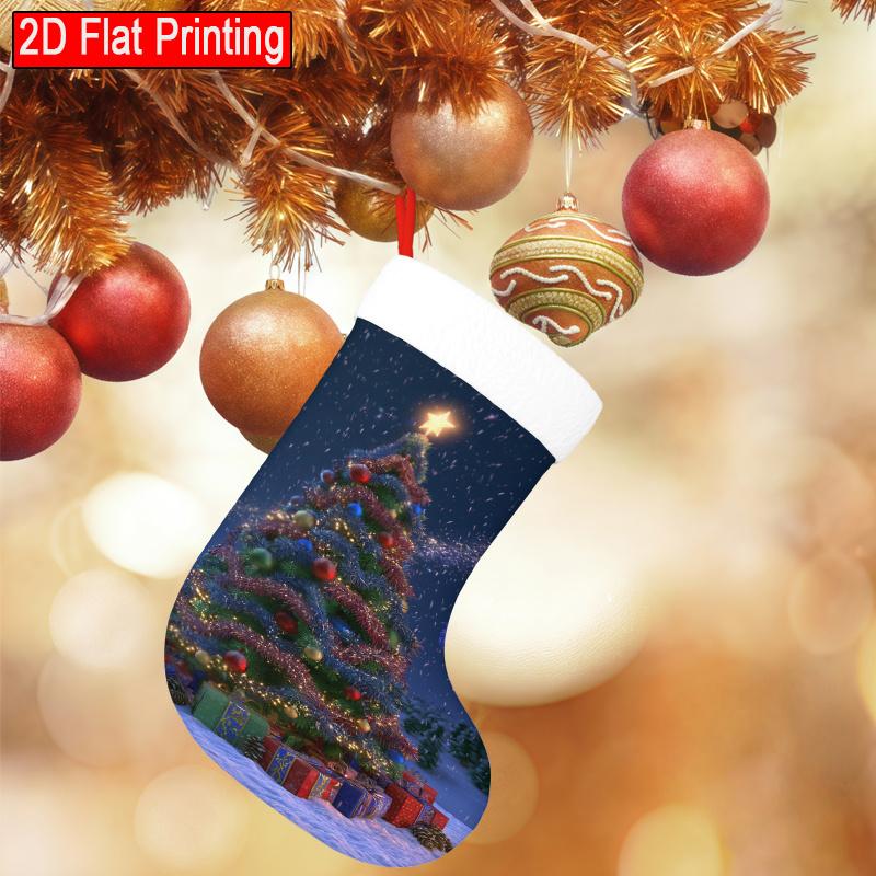 Christmas Decoration Fireplace Hanging Stocking 1pc a Christmas Tree (19) Pattern Christmas Gift Socks, Christ