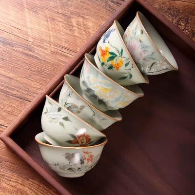 Secret Huang Ru Kiln Pomegranate Anti-Mouth Cup Master Cup Chinese Ceramic Tea Set Tea Cup Ru Porcelain Tea Cup Retro Single Tasting Tea Cup