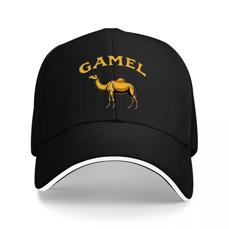 Gamel Camel Logo Baseball Cap Black Gold Embroidered Animal Design Adjustable Hat for Unisex and Women Outdoor Fashion Accessory