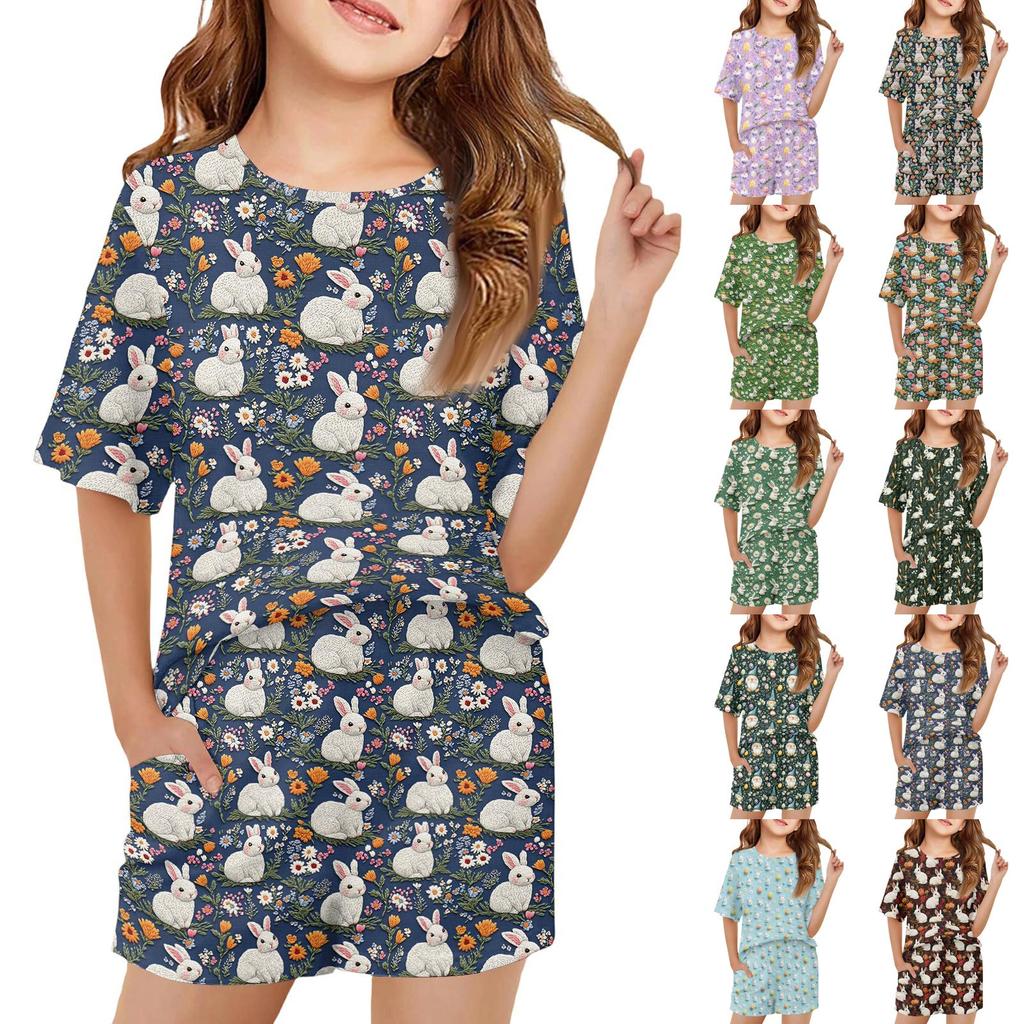 Patriotisches Kinderoutfit - Kurzarm & Shorts 2-teiliges Set für Mädchen Ostertag