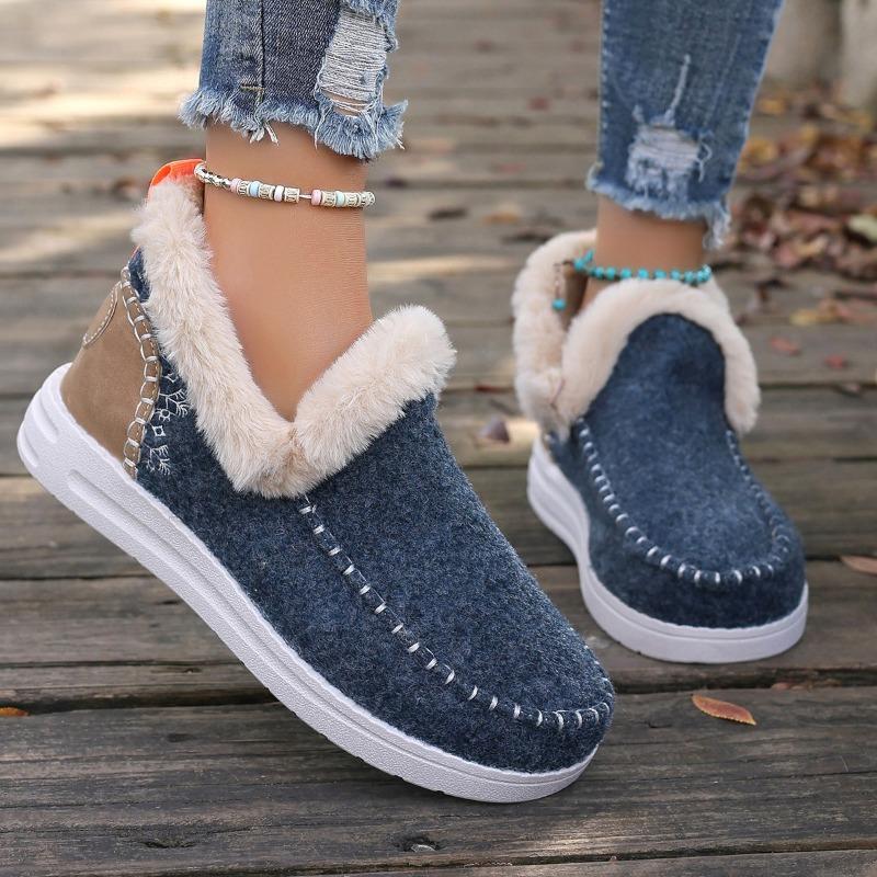 

Модные женские толстые зимние сапоги, новые зимние сапоги с круглым носком, замшевые вставки на голенище, мягкая подошва, противоскользящие, износостойкие, короткие сапоги 43 синий