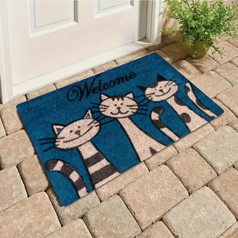 Cute Cat Rug Colorful Cartoon Floor Mat Kitchen Rug Doormat Welcome Mat Bathroom Mat Rug for Bedroom Carpet for Live Room