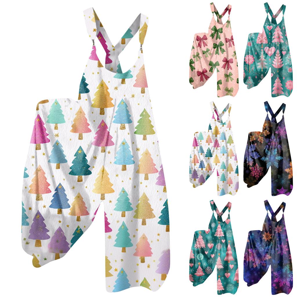 Women's Summer Overalls Floral Print Vintage Jumpsuit (Non-Adjustable Straps)