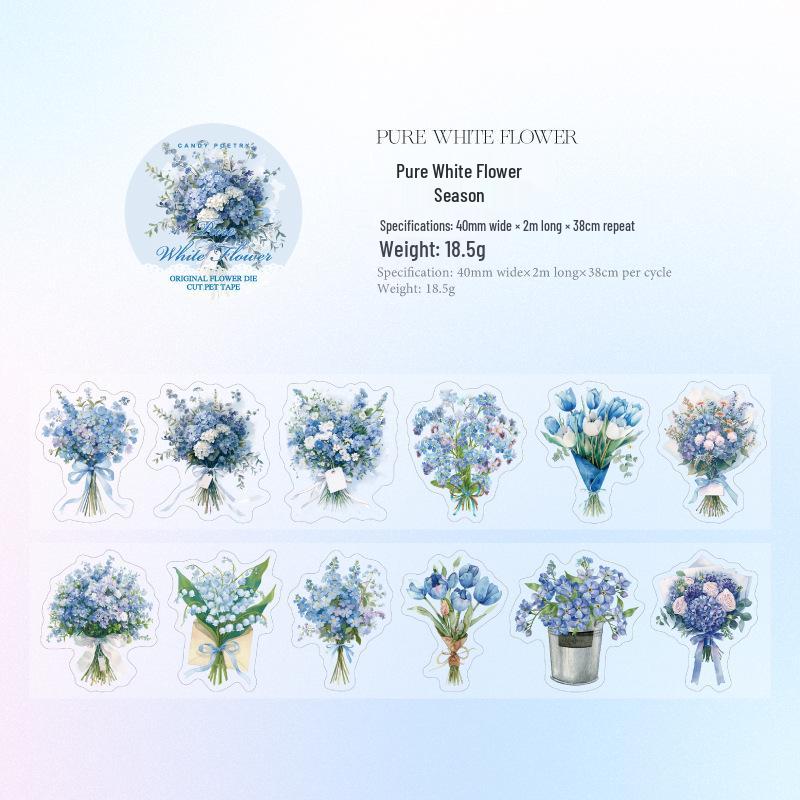 Romantic Flower Bouquet Die-cut Tape: Sugar Poetry DIY Journal Decoration - 6 Styles