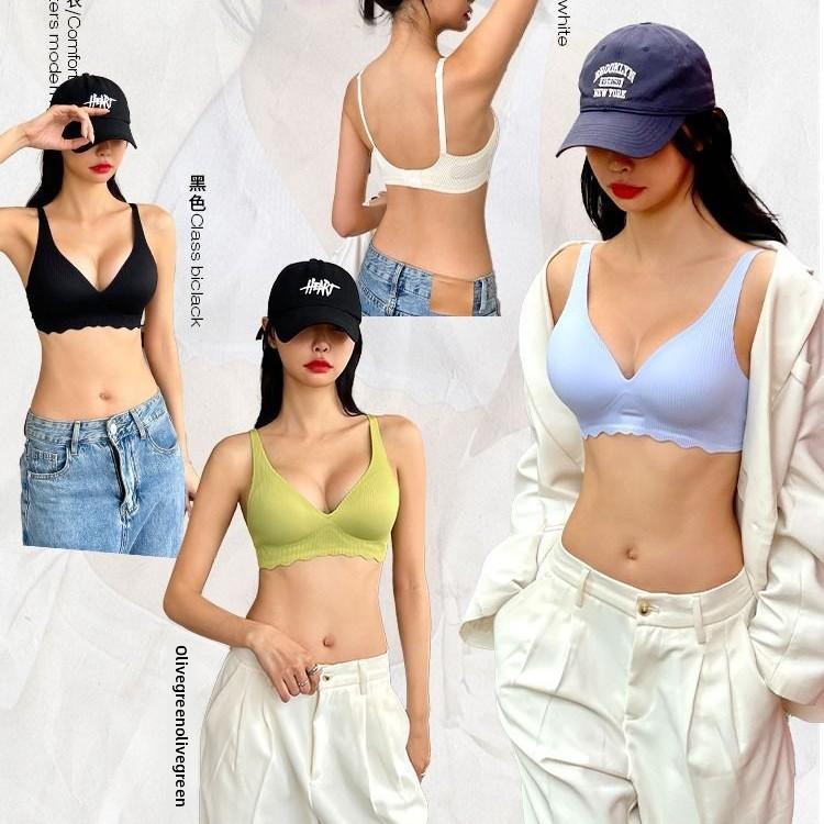 Striped Seamless Soft Support Bra, Comfort Push-Up Lift Anti-Sag Back Shaping Bra for Small Bust Women