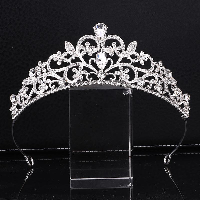 Popular Alloy Electroplated Thick Silver Inlaid Rhinestone Headband Wedding Jewelry Headdress Wedding Dress Accessories Stage Catwalk Crown for Women