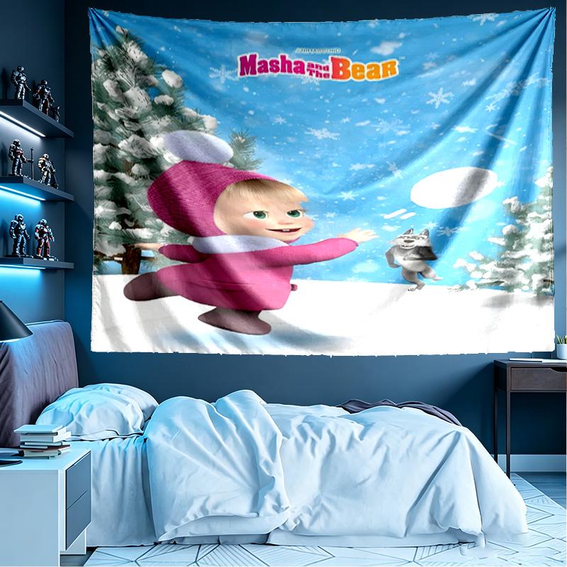 Masha and The Bear Print Tapestry, Lightweight Wall Hanging, for Bedroom, Dorm, Living Room, Home Art Decor - Birthday Christmas Gift for Friends