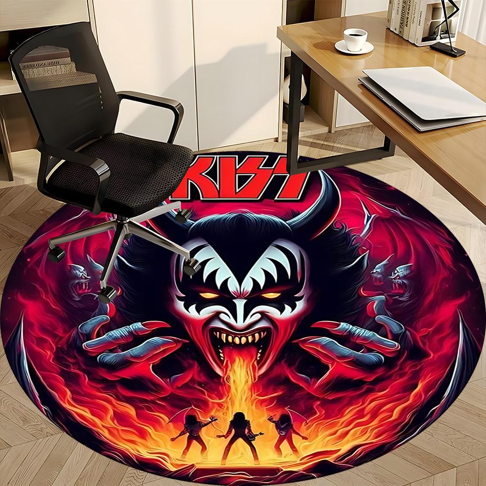 1pc KISS Music Office Round Area Rug, Under Office Chairs Bedroom Living Room Home Decor a1016297