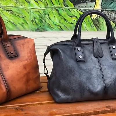 Johnature Retro-Damentasche aus echtem Leder, Handtasche aus natürlichem, weichem Rindsleder, handbemalt, große Kapazität, Umhängetaschen