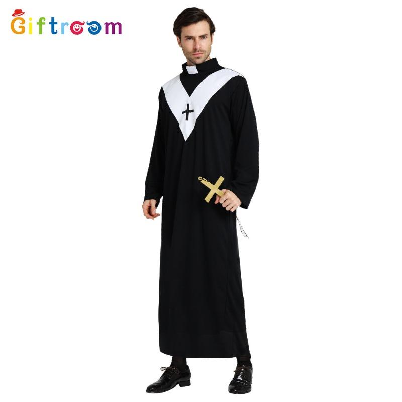 Halloween Costumes Western Party Prom Costumes Drama Stage Performance Men's White Shoulder Pads Priest Cosplay Costumes