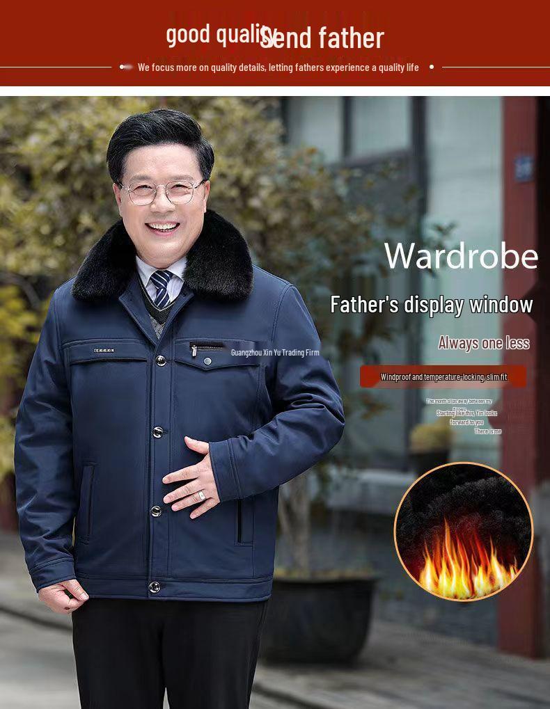 Men's Winter Coat for Seniors - Thickened Cotton Padded Jacket with Buttons for Ages 70-80