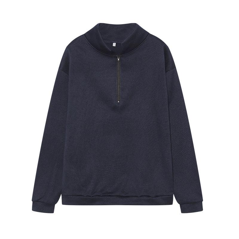 Women's Semi-Zip Loose Pullover Sweatshirt Casual Long Sleeve Hooded Top in Purple/Red/Black/White