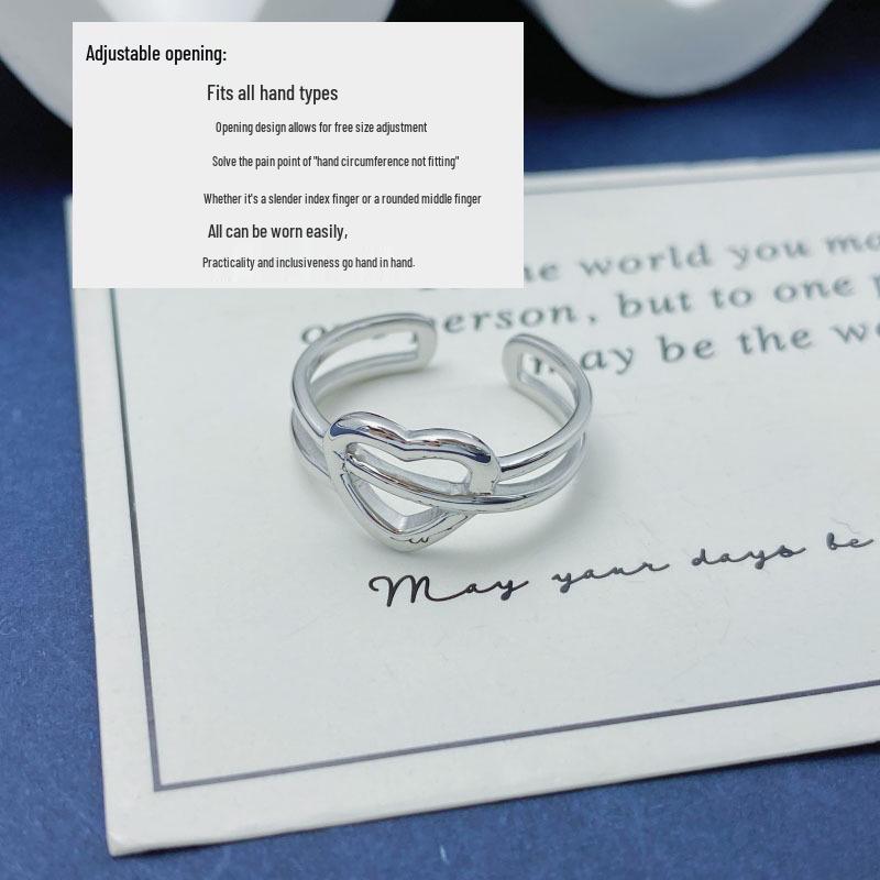 S925 Sterling Silver Versatile Heart Ring - Korean INS Style, Hollow Design, Light Luxury, Adjustable