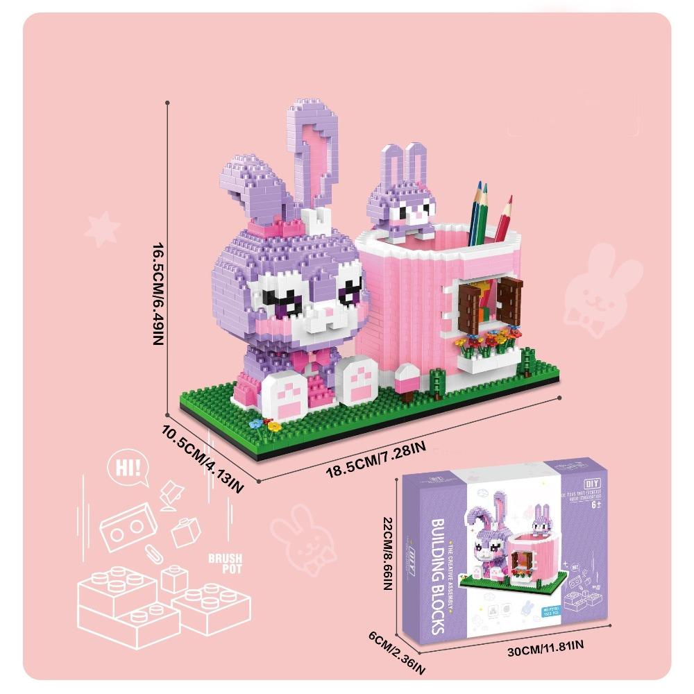 

1533PCS Pen Holder Building Blocks Cute Cartoon Purple Rabbit Pen Holder Micro Particle Bricks Desktop Ornaments Kids Toys Gifts