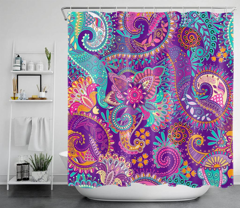 Boho Floral Shower Curtain for Bathroom,Paisley Mandala Shower Curtains,Colorful Bathroom Curtain,Durable Waterproof Bath Screen