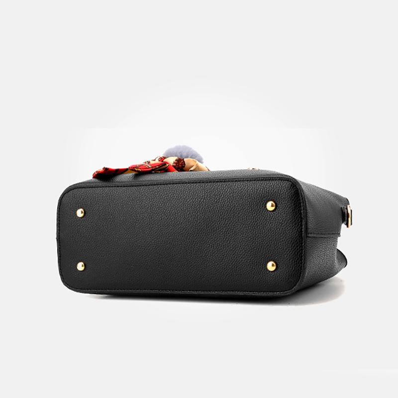 2025 New Stylish Large-capacity Solid Color Handbag PU Waterproof Messenger Bag Plush Pendant Simple Shoulder Bag