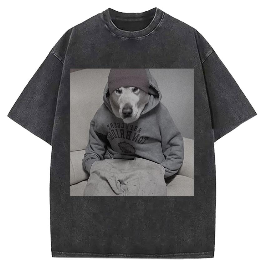 Funny Smoking Dog Cooking Tshrit Vintage Washed Tshirt S Oversized Loose Cotton Harajuku Tee Shirts Casual Streetwear Unisex