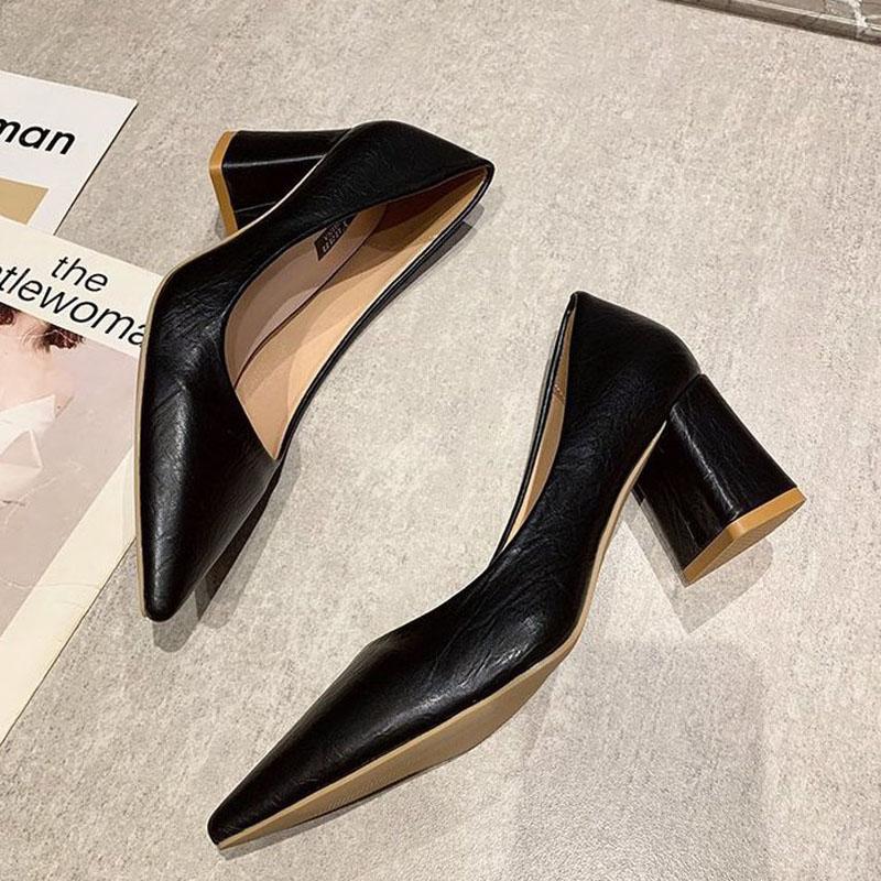 Dicke High Heel Schuhe Damen Pumps Spitze Zehen Arbeitsschuhe Frau Slip On Plateau Pumps Lady Frühling Herbst zapatos de mujer WSH3168