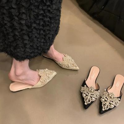 2024 mode frauen Schuhe Baotou frauen Hausschuhe Heißer Verkauf String Bead Kleid Hausschuhe Frauen Neue Feste Heels Frauen zapatos Mujer