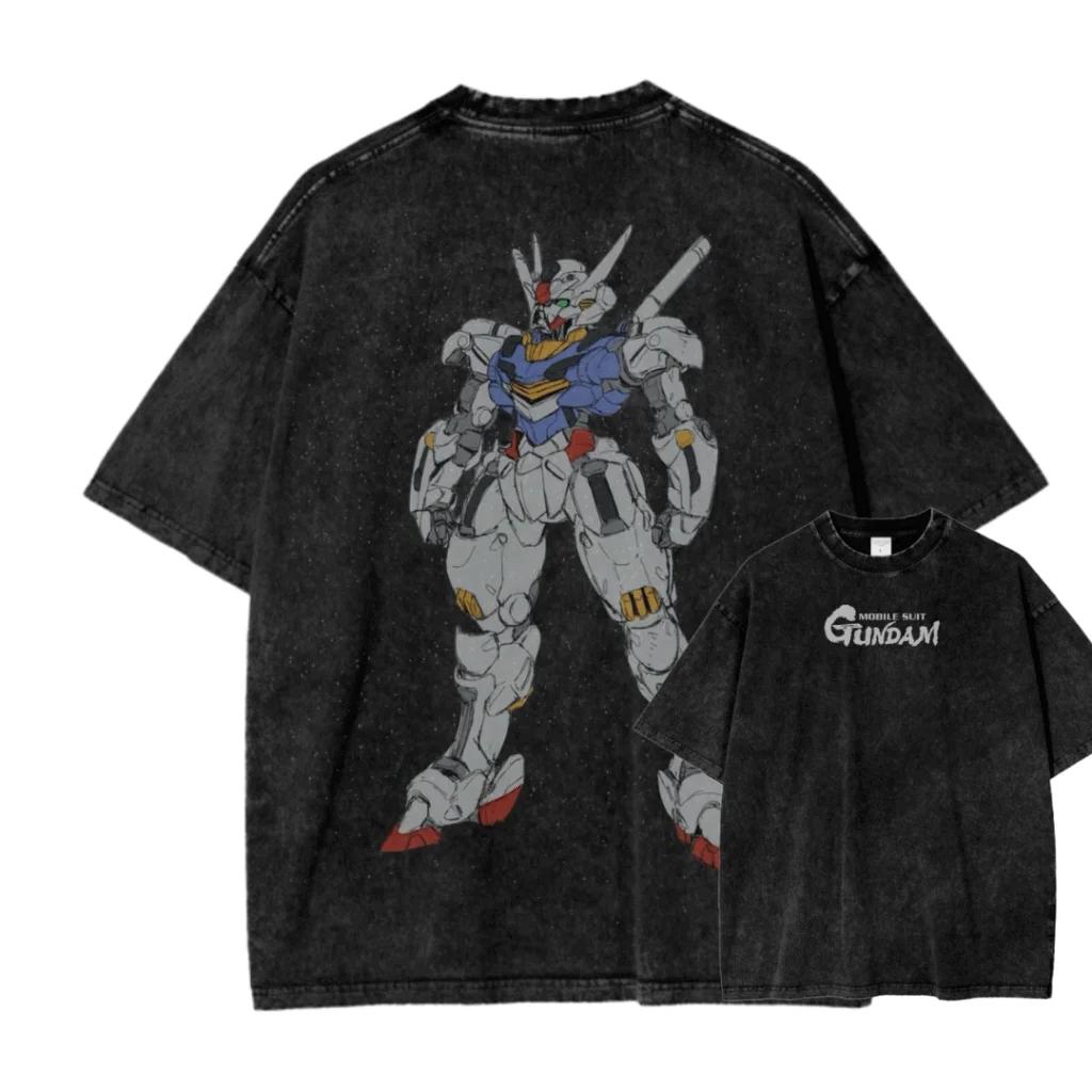 New ACID WASH TEE MOBILE SUIT Gundam Printed Tshirt Mens and Womens Washed Tshirt High Quality Vintage Cotton Tshirt