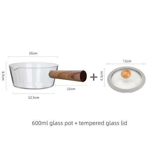 400ml/600ml Glass Milk Pot With Wooden Handle Transparent Cooking Heating Milk Soup Noodle Household Kitchen Cookware Clay Stock