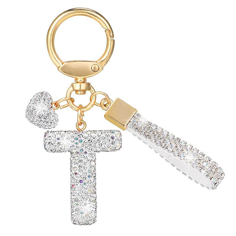 White Initial Keychain Shiny Cute A-Z Letter Key Chain Backpack Car Key Accessories Lanyard Couple Name Letter Pendant Gift