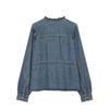 Ruffled Belt Denim Shirt Women 2026 Fall V Neck Long Sleeve Casual Top