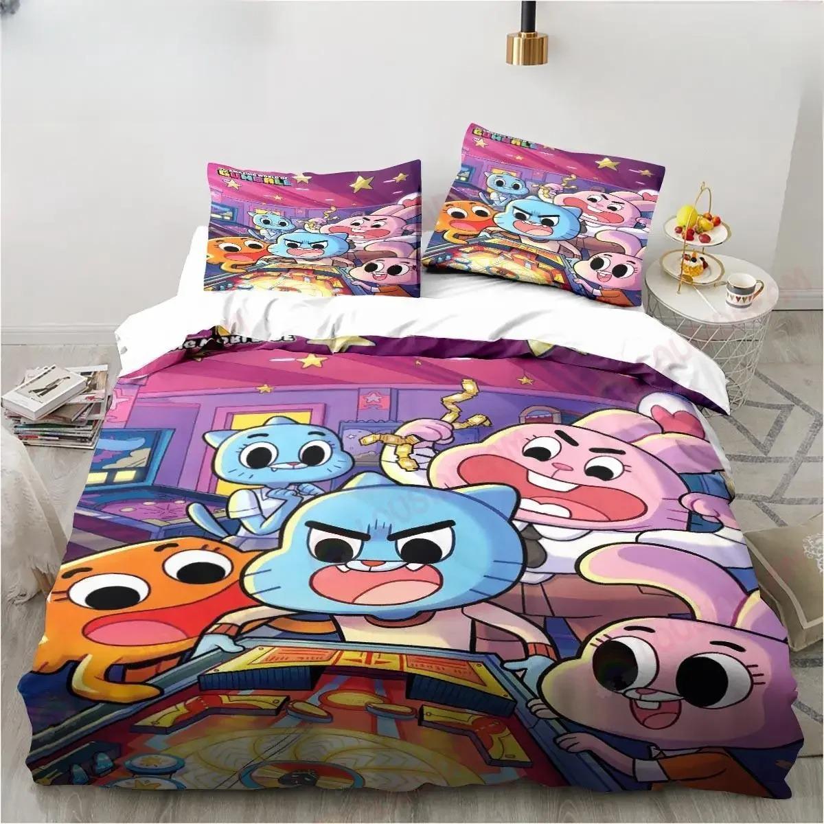 

Новий набір постільної білизни з мультфільму «Дивовижний світ» Простирадло Gumball King Twin Double Дитячий комплект постільної білизни Мікрофібра або поліестер Підковдра EU Single 135x200cm