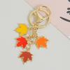 Double Pearls Accented Maple Leaf Keychain Set Sturdy Alloy Key Ring for Wallet Backpack Cosmetics Bag Decoration