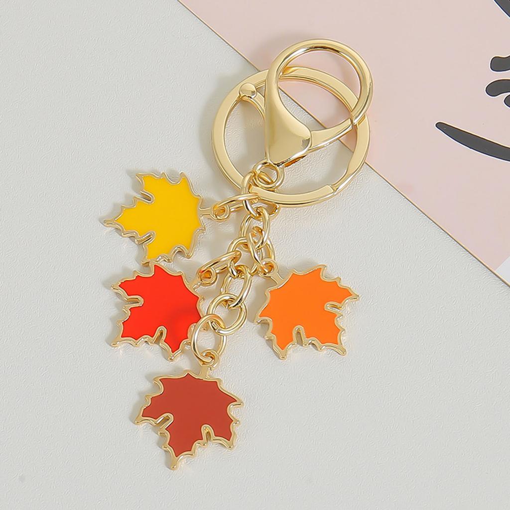 Double Pearls Accented Maple Leaf Keychain Set Sturdy Alloy Key Ring for Wallet Backpack Cosmetics Bag Decoration