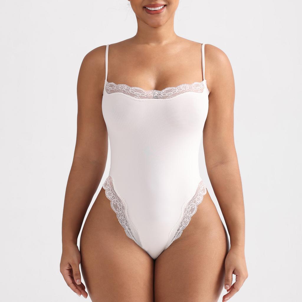 Sexy Spitzenbesetzter High-Waist Formender Strumpfhalter-Bodysuit Für Damen