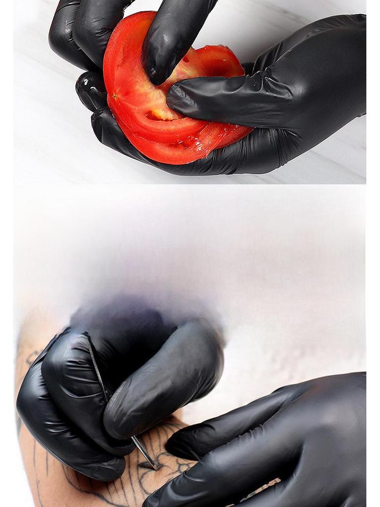 Wanli Black Nitrile Disposable Gloves - Food Grade, Acid & Alkali Resistant, Ideal for Housework & Tattoos