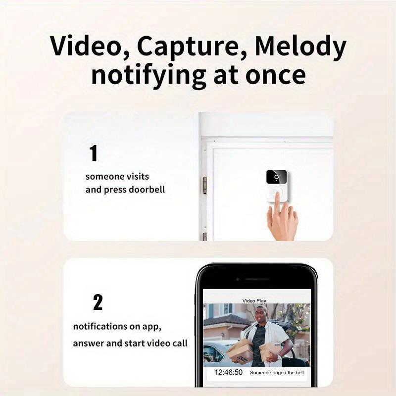 [Wireless Video Doorbell] 1pc Wireless Video Doorbell - HD Camera, Wide Angle, Intelligent Voice Intercom, WiFi Enabled, Battery/USB Dual Power