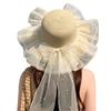 Elegant Sun Hat For Women Paper Straw Breathable And Foldable Lace Bowknot Wide Brims Panama Hat for Camping Travel