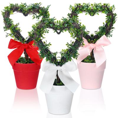 8,inch Artificial Heart,shaped Potted Plant With A Pot, Small Simulated Tree, Perfect For Valentine's Day Decoration.