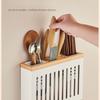 Wooden Kitchen Utensil Rack-Multifunctional Draining Chopstick Holder Wall-Mounted Cutlery Storage Box Knife Organiser