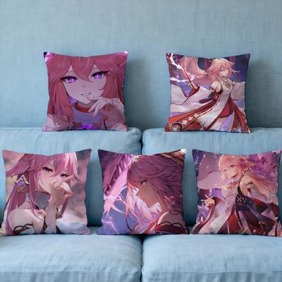 Cushion Cover Soft Yae Case Miko For Sofa Living Room Home Comfortable Genshin Office Impact Decor Protective Pillow Covers