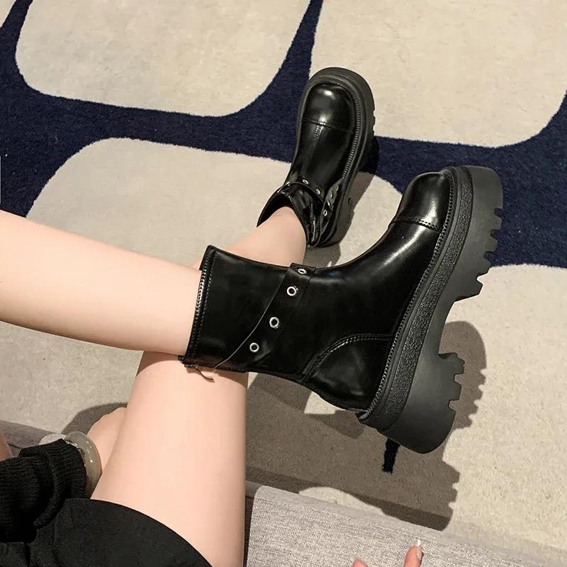 Fashion 2024 New Women's Chelsea Boots Thick Leather New Autumn Winter Fashion Women's Ankle Boots Retro Platform Boots Ladies