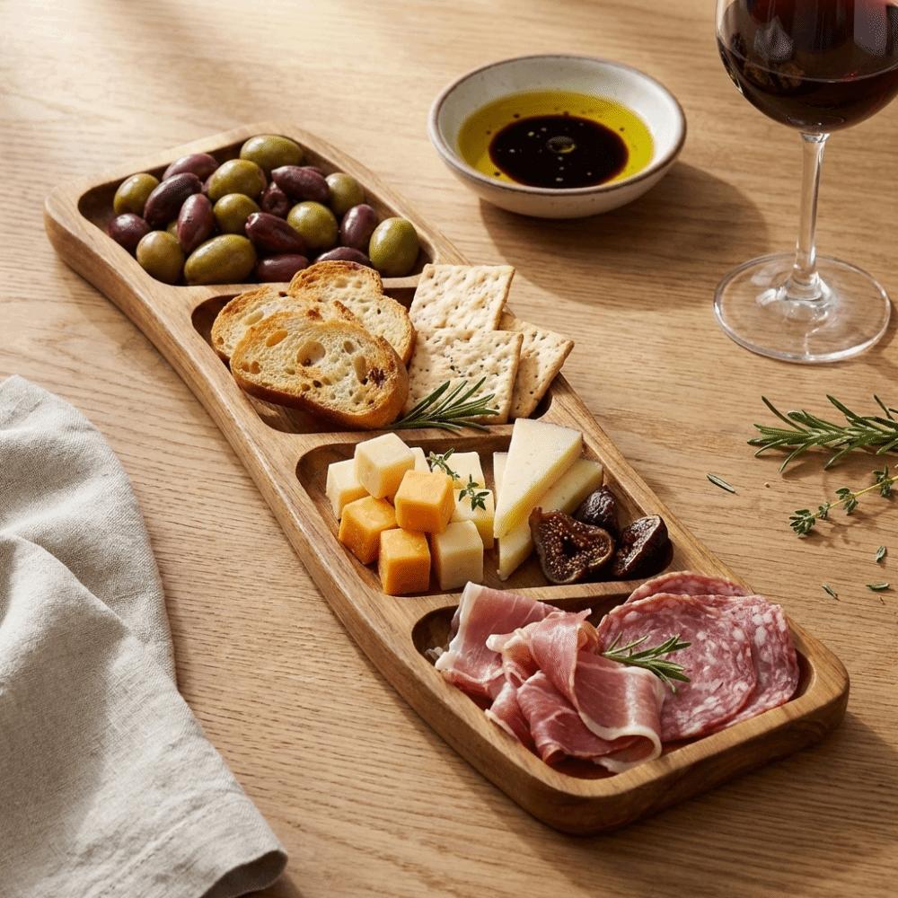 Portable Wooden Snack Tray Curved Design Nut Platter Dipping Plate  Home Dining