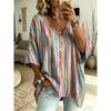 Plus Size Women's Retro Distressed Blue Imitation Embroidery Floral Print V-neck Bat Sleeve T-shirt Loose Casual Versatile Top