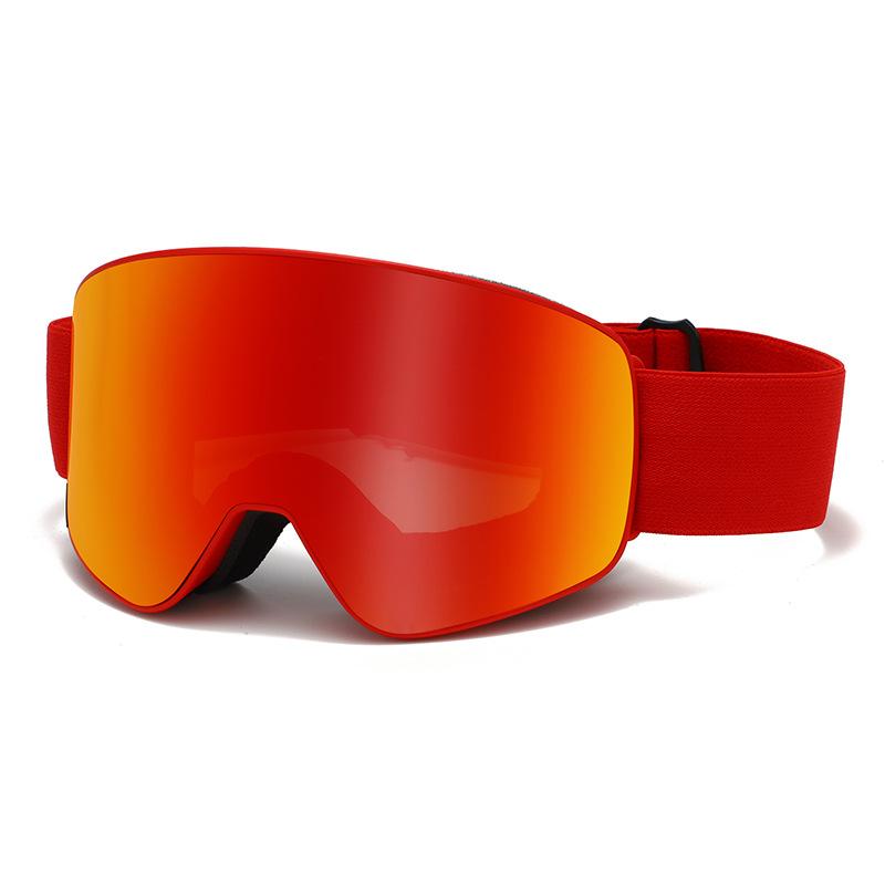 Adult Magnetic Ski Goggles, Unisex Double-Layer Anti-Fog Ski Goggles, Magnetic Clip-On for Myopia Protection Magnetic red frame+Red fi