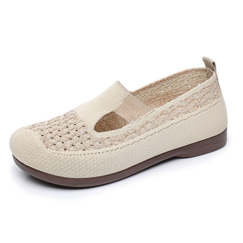 Summer old Beijing breathable hollow one pedal mother shoes flat bottom lightweight fly weaving surface shallow mouth casual lazy shoes