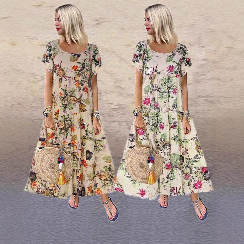 Casual crew neck short-sleeved dress, new summer women's clothing, hot