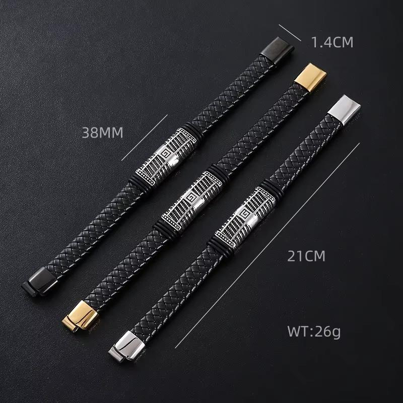 Punk Classic Gothic Vintage Leather Braided Stainless Steel Fashion Jewelry Bracelets for Men Magnetic Clasp  Gift