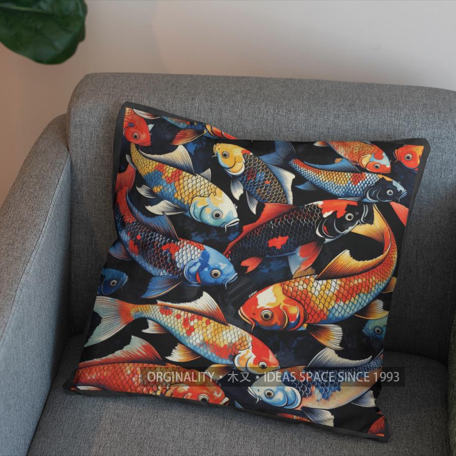 2D Stylish Koi Fish Pattern Decorative Pillow Cover Pattern Cushion Cover Suitable For Sofa Bedroom Car Pillow Cover