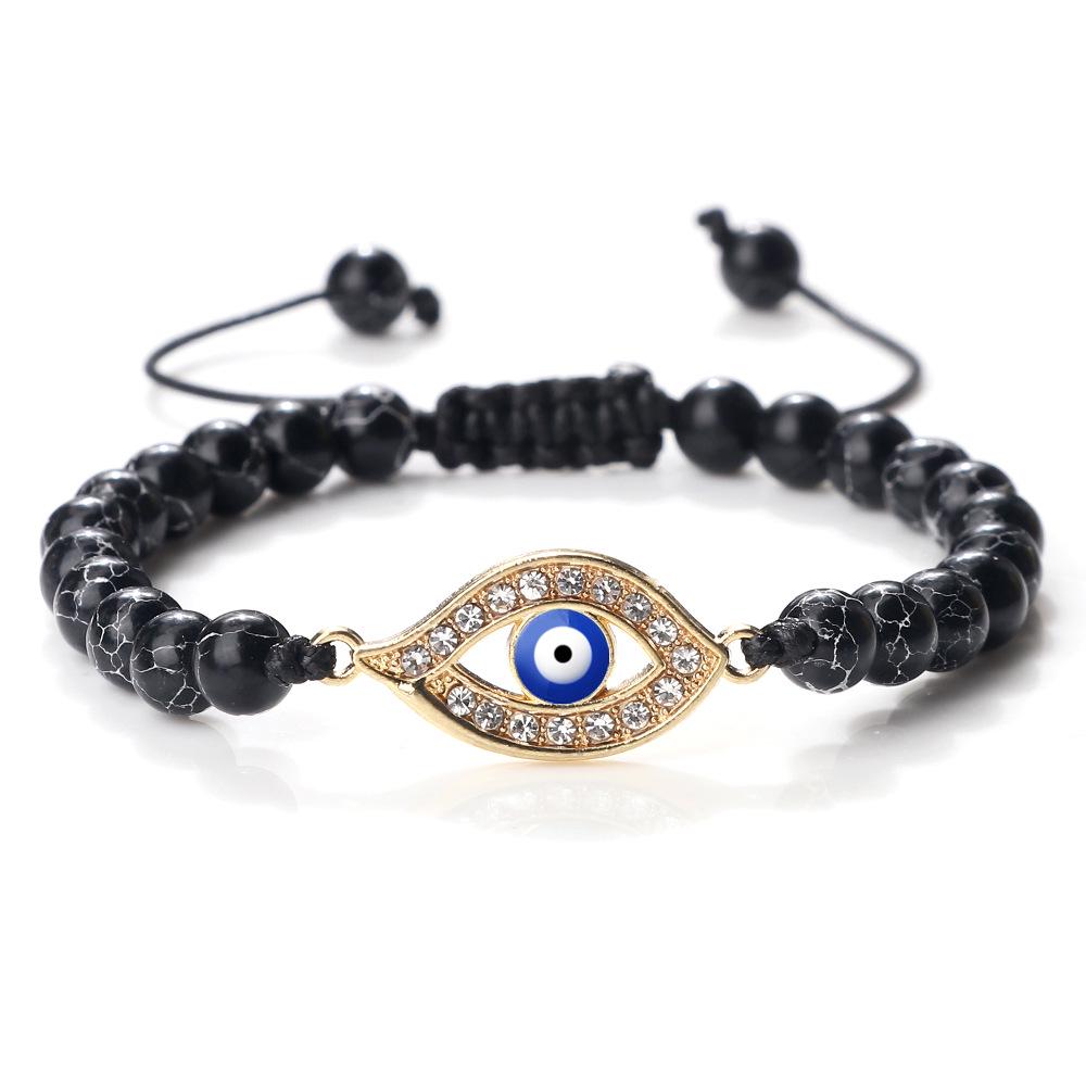 Devil's Eye Round Bead Bracelet with Plated Alloy Woven Cord