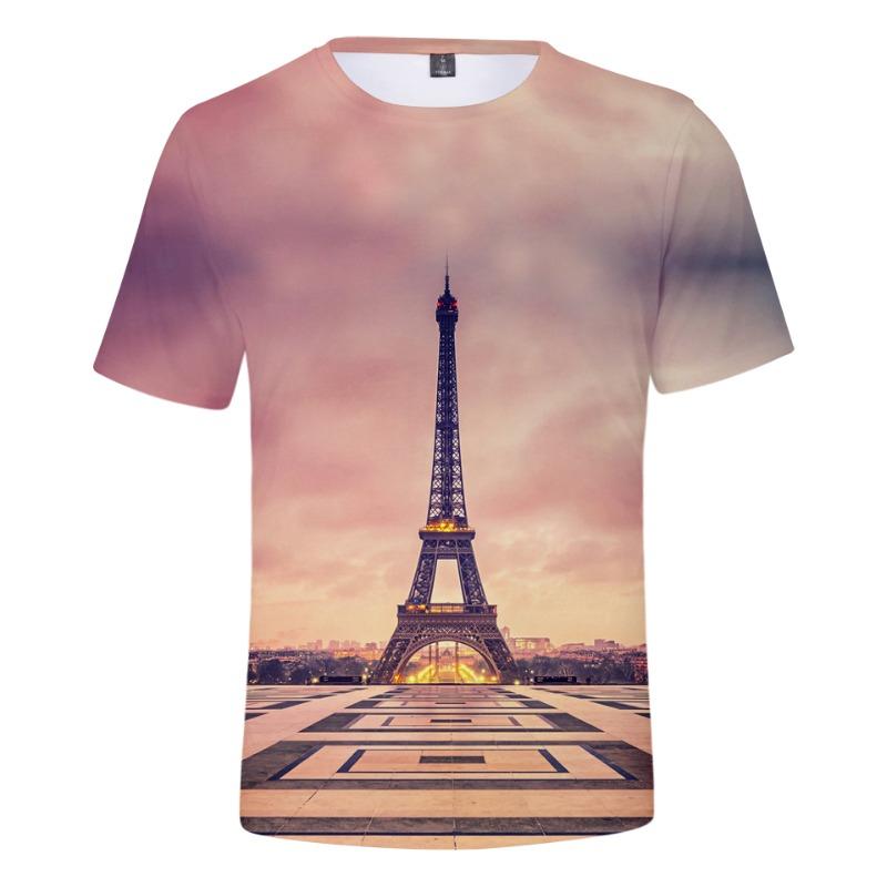 Novelty France Paris Eiffel Tower 3D Graphic Tees Y2k Men Women Short Sleeve Street Tshirt Kids Casual Oversized Tops Clothing
